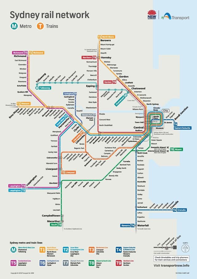 Kaart van metrostations in Sydney